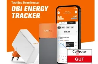 Ein OBI Energy Tracker mit einem Smartphone und einem Stromzähler