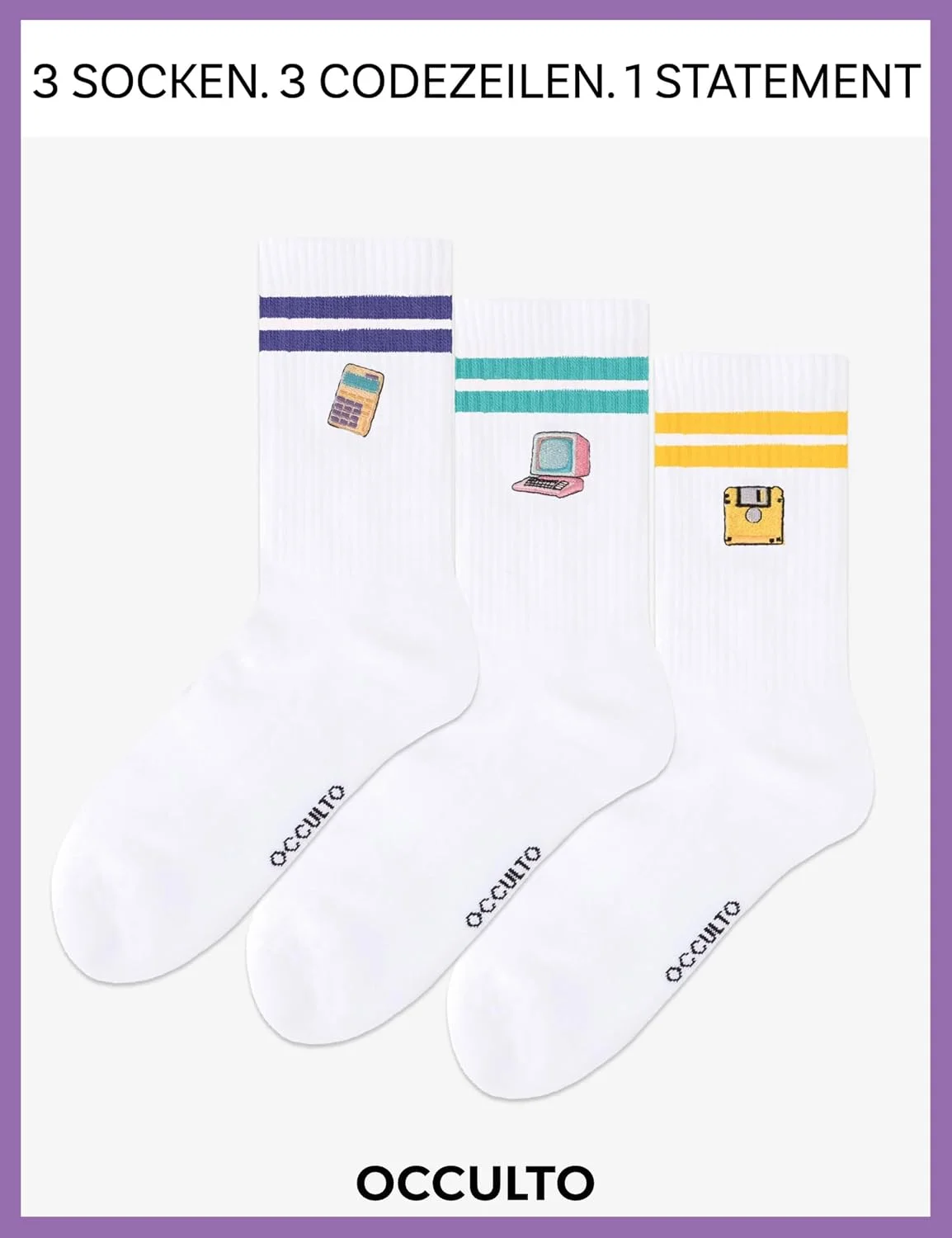 Occulto Damen & Herren Motiv Tennissocken (Modell: Rio) (Statement Tennis Socken 3er Pack)