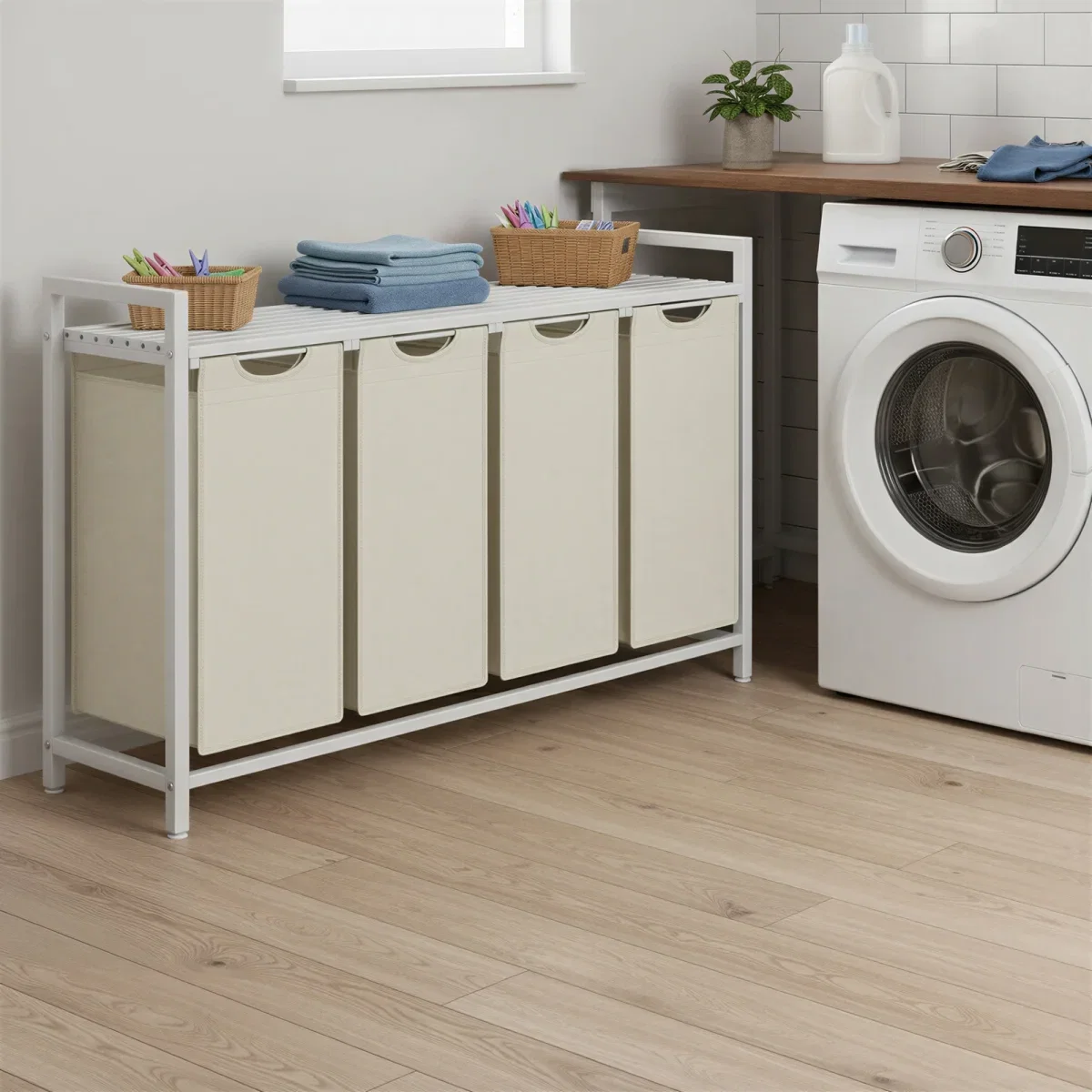 Vasagle Wäschekorb 4 Fächer Oxford-Gewebe Metallrahmen (4x40L, 3 Farben)