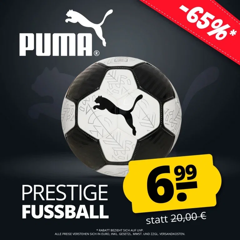 PUMA Prestige Fussball Ein schwarzer und weißer Fußball mit dem PUMA-Logo