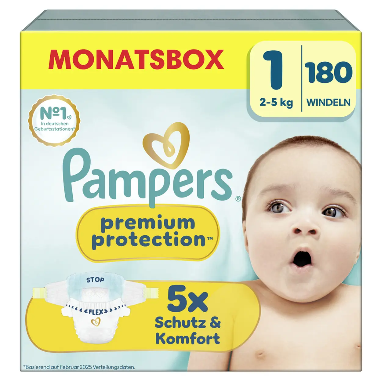 Pampers Premium Protection New Baby Gr.1 Newborn 2-5kg Monatsbox 180 Windeln