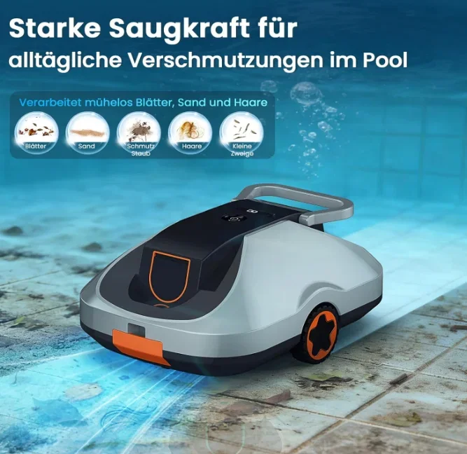 Poolroboter Akku kabelloser Pool Saugroboter 200Min Laufzeit Intelligente