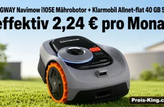 Segway Navimow i105E Mähroboter auf Rasen mit Preisangabe 2,24 € pro Monat