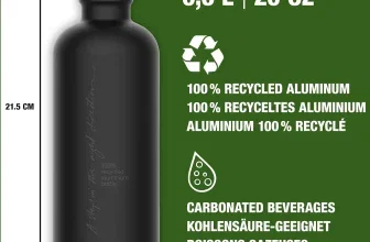 Schwarze Trinkflasche aus Aluminium mit braunem Deckel