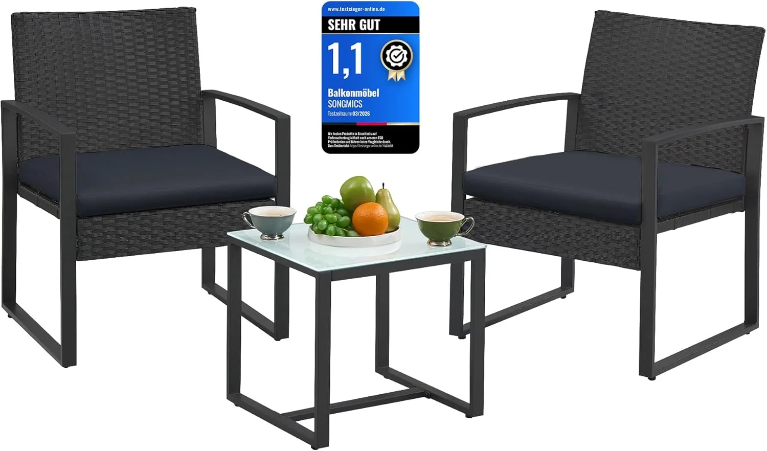 SONGMICS Balkonmoebel Gartenmoebel Set aus PE Polyrattan Lounge Set Tisch und 2 Stuehle Terrassenmoebel einfache Montage Outdoor fuer Terrasse Balkon Garten schwarz GGF010B05 SONGMICS Balkonmoebel Gartenmoebel Set aus PE Polyrattan Lounge Set Tisch und 2 Stuehle Terrassenmoebel einfache Montage Outdoor fuer Terrasse Balkon Garten schwarz GGF010B05
