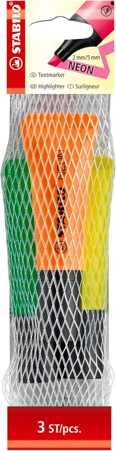 STABILO Textmarker NEON gelb grün orange (3er Pack)