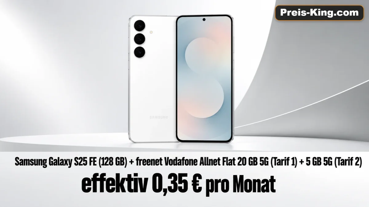 MediaMarkt Tarifwelt: Samsung Galaxy S25 FE (128 GB) + freenet Vodafone Allnet Flat 20 GB 5G (Tarif 1) + 5 GB 5G (Tarif 2) für 17,98 € / Monat + 54,94 € einmalig