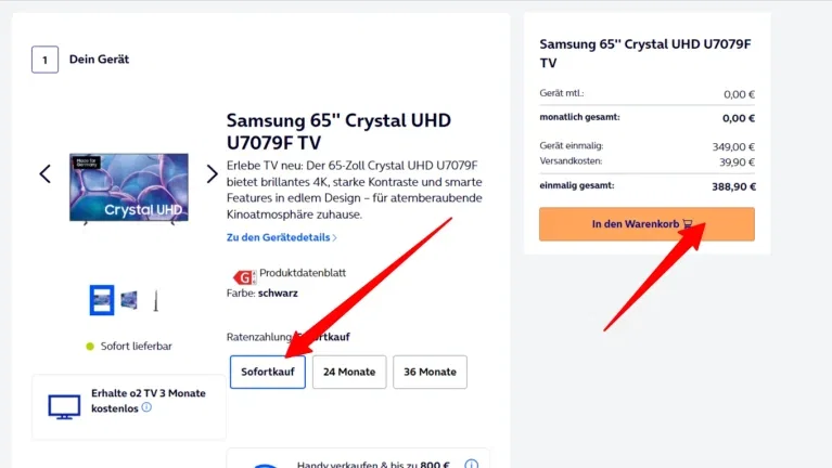 Ein Samsung 65 Zoll Crystal UHD U7079F TV