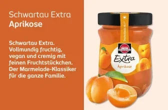 Schwartau Extra Aprikose Konfitüre 340g mit Textbeschreibung und frischen Aprikosen