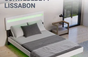 Modernes Juskys Schwebebett Lissabon mit LED-Beleuchtung und höhenverstellbarem Kopftei