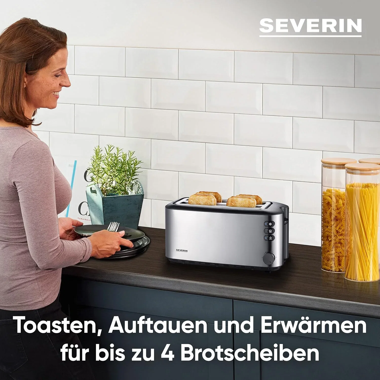 Severin Doppel-Langschlitztoaster mit eingebautem Brötchen-Aufsatz (400 W)