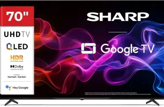 Ein Sharp 70 Zoll QLED Fernseher mit Google TV, 4K UHD und Smart TV Funktionen