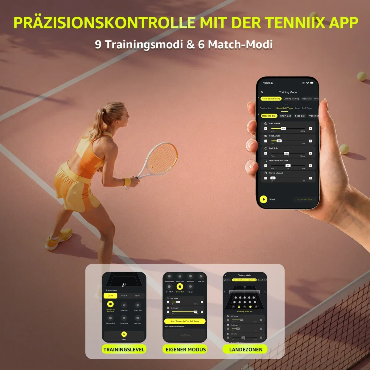 TENNIIX Basic smarte Tennisballmaschine mit App- und Sprachsteuerung