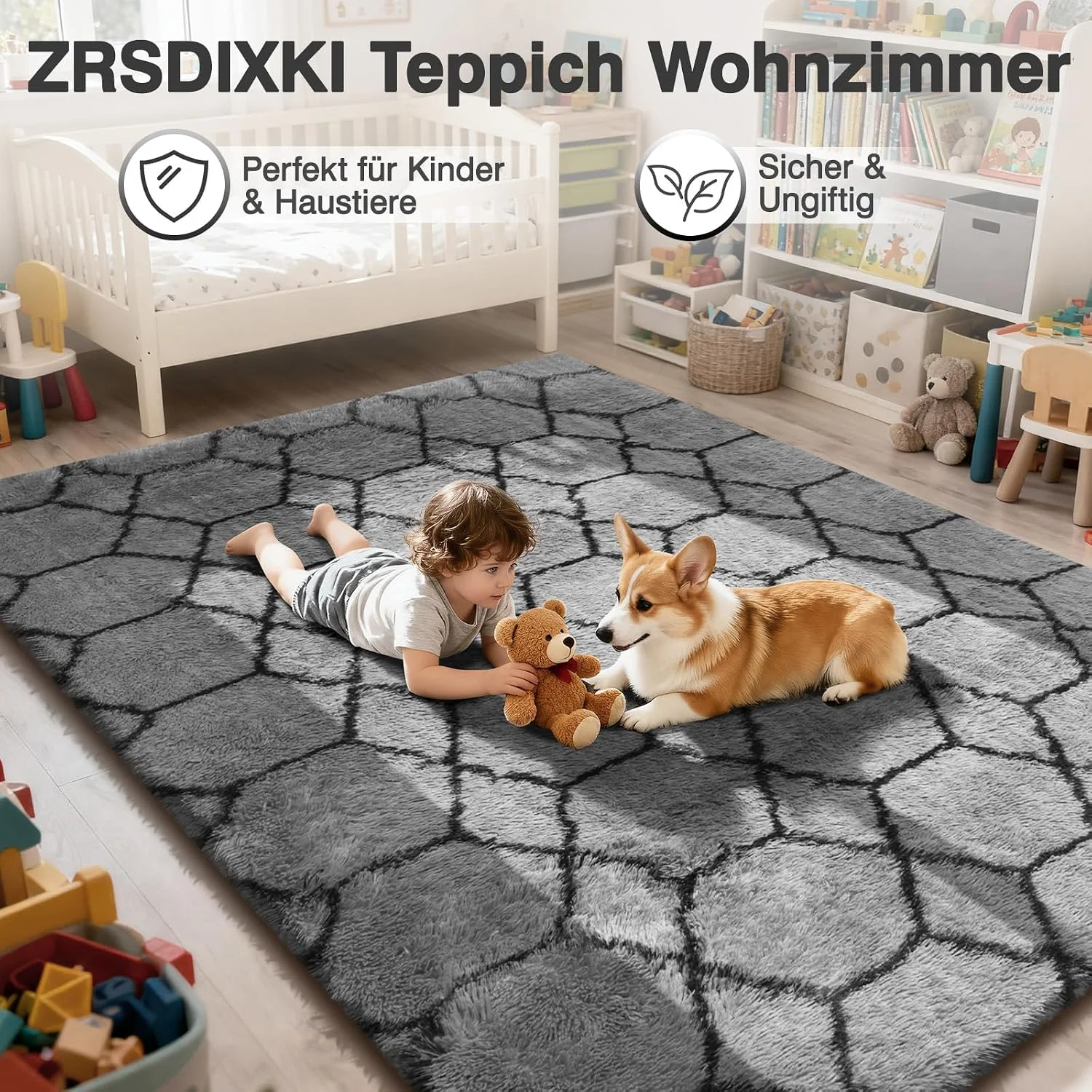 Teppich Wohnzimmer 160x230 cm Schwarzgrau Hochflor Teppich flauschig weich waschbarer Shaggy Teppich mit rutschhemmende B0FS6ND78V 4 Teppich Wohnzimmer 160x230 cm Schwarzgrau Hochflor Teppich flauschig weich waschbarer Shaggy Teppich mit rutschhemmende B0FS6ND78V 4