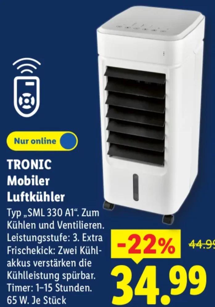 Tronic Mobile Luftkühler SML 330 A1 ist ab dem 30. Juli im Onlineshop für 34,99 Euro erhältlich.