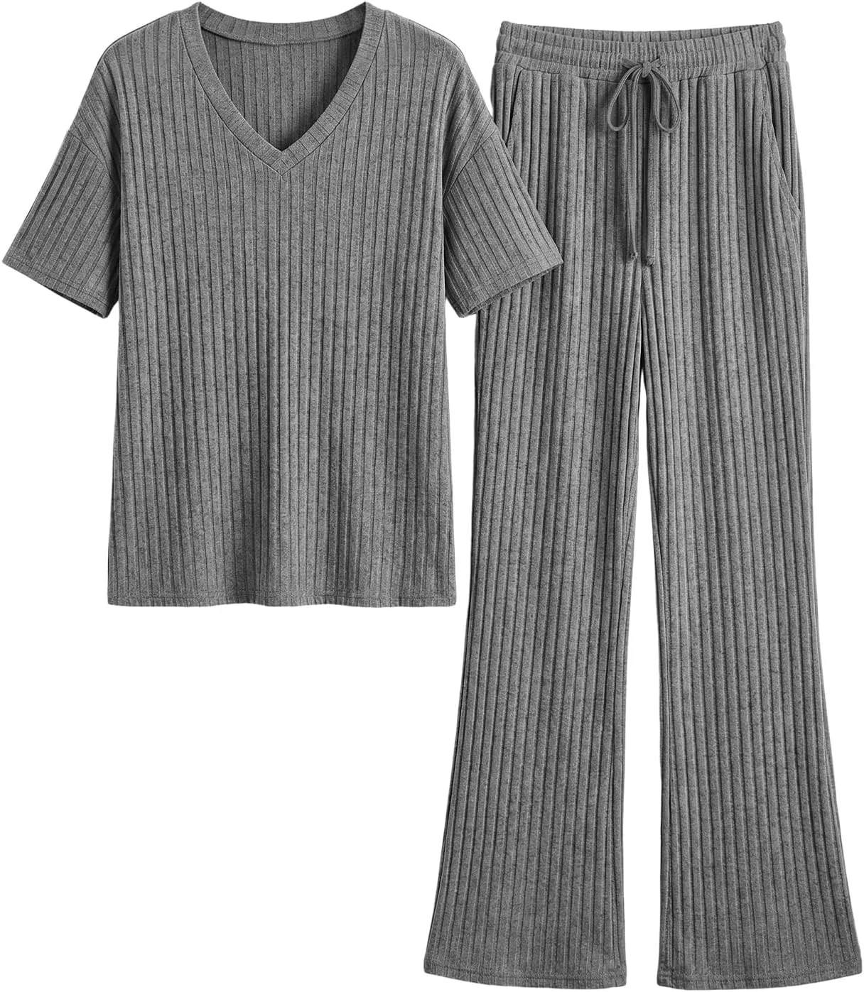 UMIPUBO Zweiteiler Damen Loungewear Set Homewear Sommer 2 Pieces Outfits Elegant Hosenanzug Oberteil mit V Ausschnitt und Weites Bein Hosen Lounge Sleepwear Freizeit Sets UMIPUBO Zweiteiler Damen Loungewear Set Homewear Sommer 2 Pieces Outfits Elegant Hosenanzug Oberteil mit V Ausschnitt und Weites Bein Hosen Lounge Sleepwear Freizeit Sets