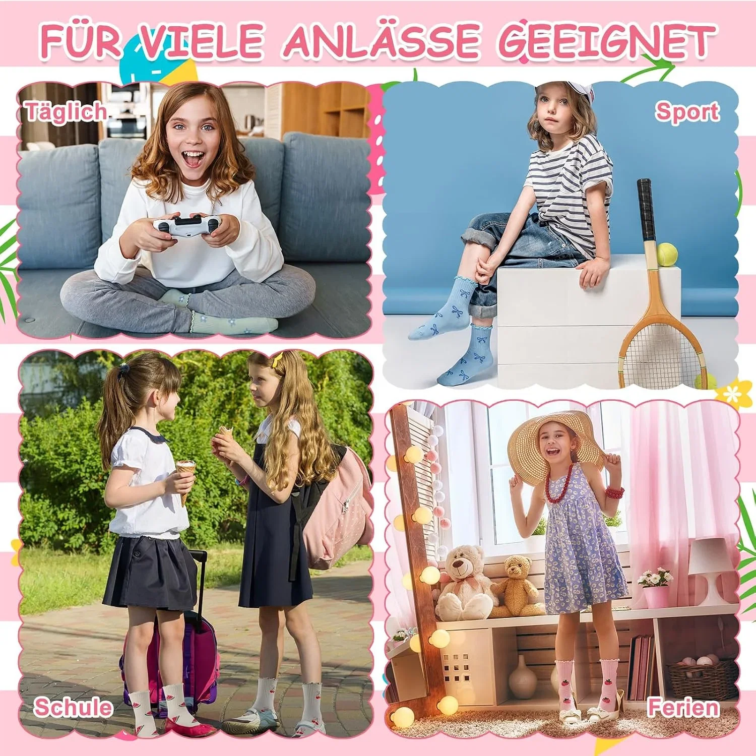 Utensilsto 6 Paar Maedchen Rueschen Socken Suesse Bunte Baumwolle Tennissocken mit Punkte Streifen Frucht Schleifen und Blu B0GJCWK3Z2 6