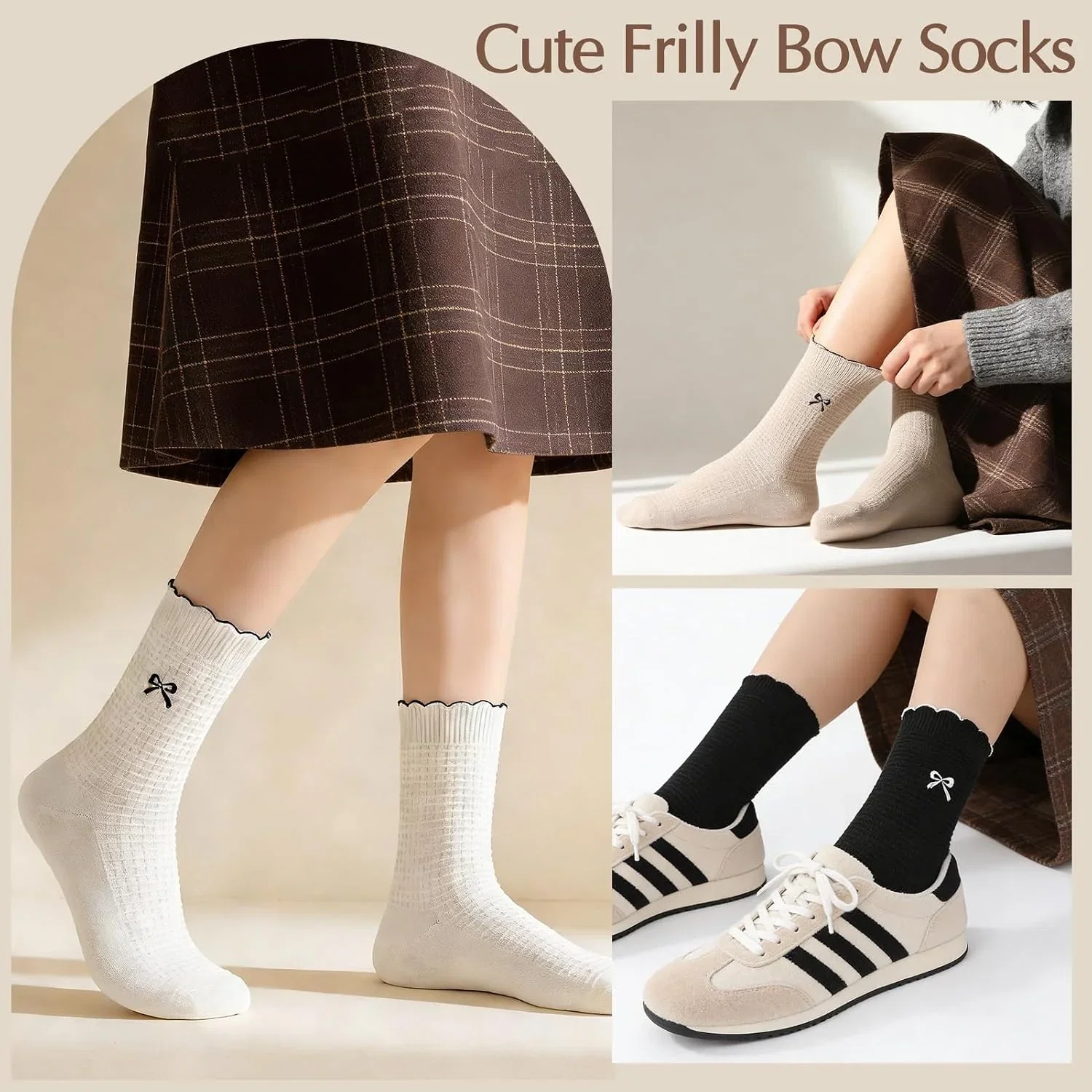 Utensilsto 6 Paar Rueschen Socken Damen Suesse Crew Socken mit Schleife Mittelhoch Rueschensocken fuer Damen und Maedchen EU B0GF7WQ5TS 7