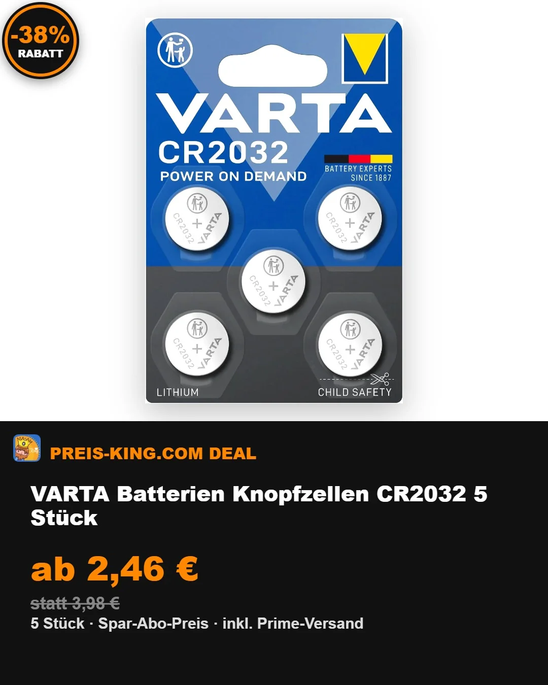 VARTA Batterien Knopfzellen CR2032 5 Stück