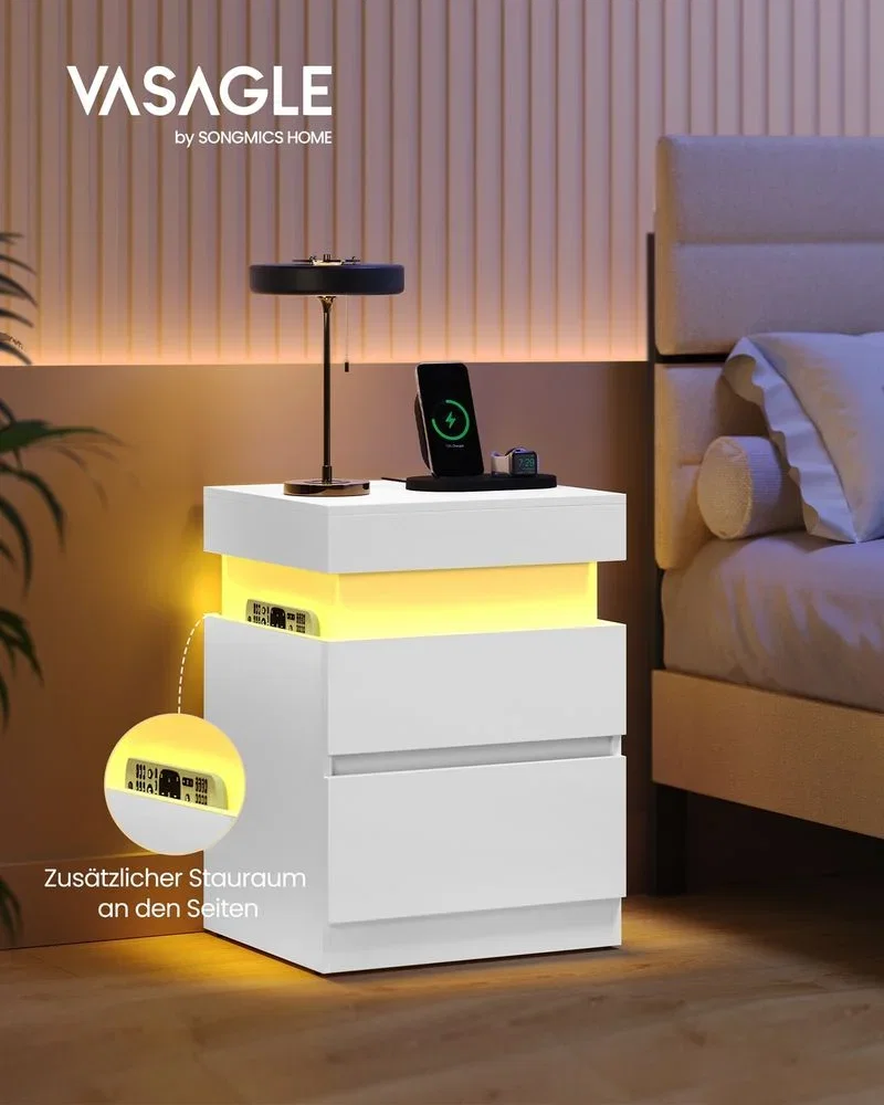 VASAGLE Kailyn Kollektion Nachttisch mit Steckdosen VASAGLE Kailyn Kollektion - Nachttisch mit Steckdosen und LED Beleuchtung
