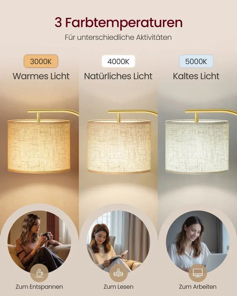 VASAGLE Stehleuchte hhöhenverstellabr mit Fußtaster Blassgold
