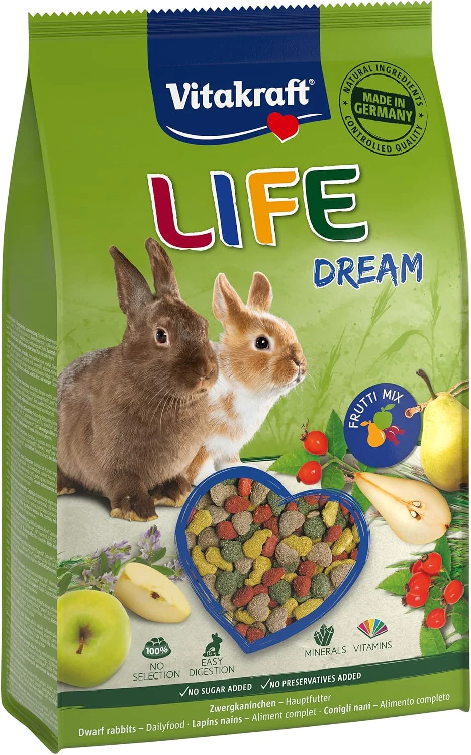 Vitakraft Life Dream Zwergkaninchen Futter mit Birne mit Apfel mit Hagebutte unterstuetzt Verdauung und Zahnabrieb ohne Zusatz von Zucker Vitakraft Life Dream Zwergkaninchen Futter mit Birne mit Apfel mit Hagebutte unterstuetzt Verdauung und Zahnabrieb ohne Zusatz von Zucker