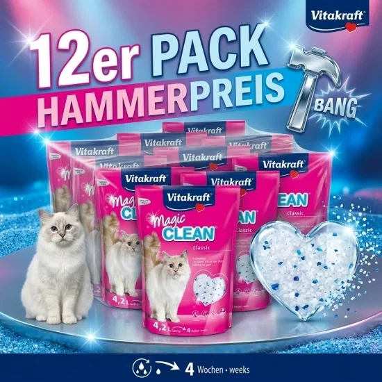12ER Pack Vitakraft Magic Clean Classic Katzenstreu (Nicht Klumpend aus Mineralkügelchen)