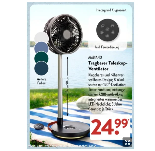 Für 24,99 Euro bei Aldi Süd: Dieser Ventilator braucht keine Steckdose