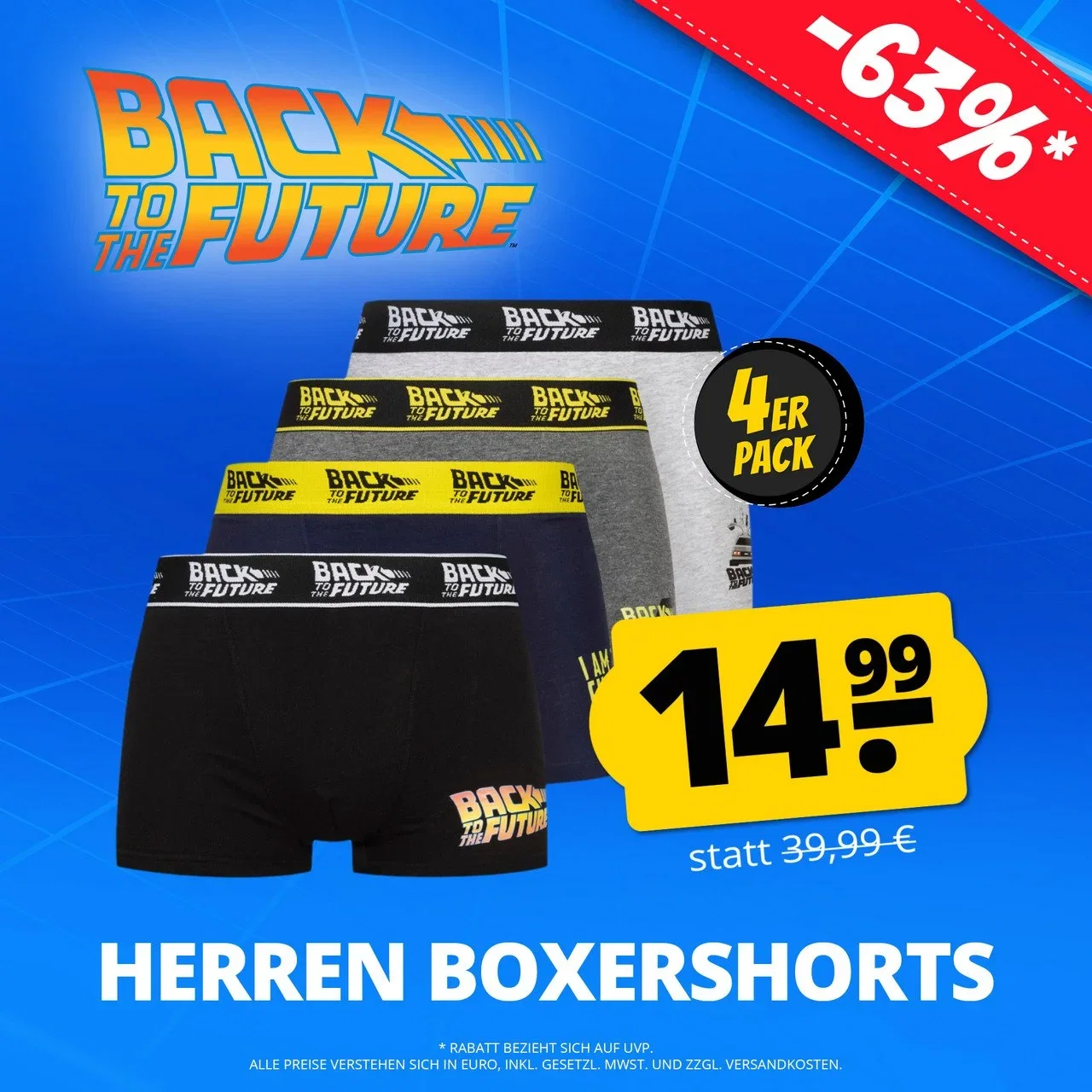 5x Zurück in die Zukunft Herren Boxershorts 4er-Pack (Gr. M bis 2XL)