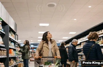 Kundin in einem Discounter ohne Hintergrundmusik