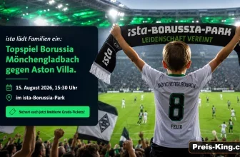 Kind mit Borussia-Mönchengladbach-Schal im Stadion vor dem Spiel gegen Aston Villa