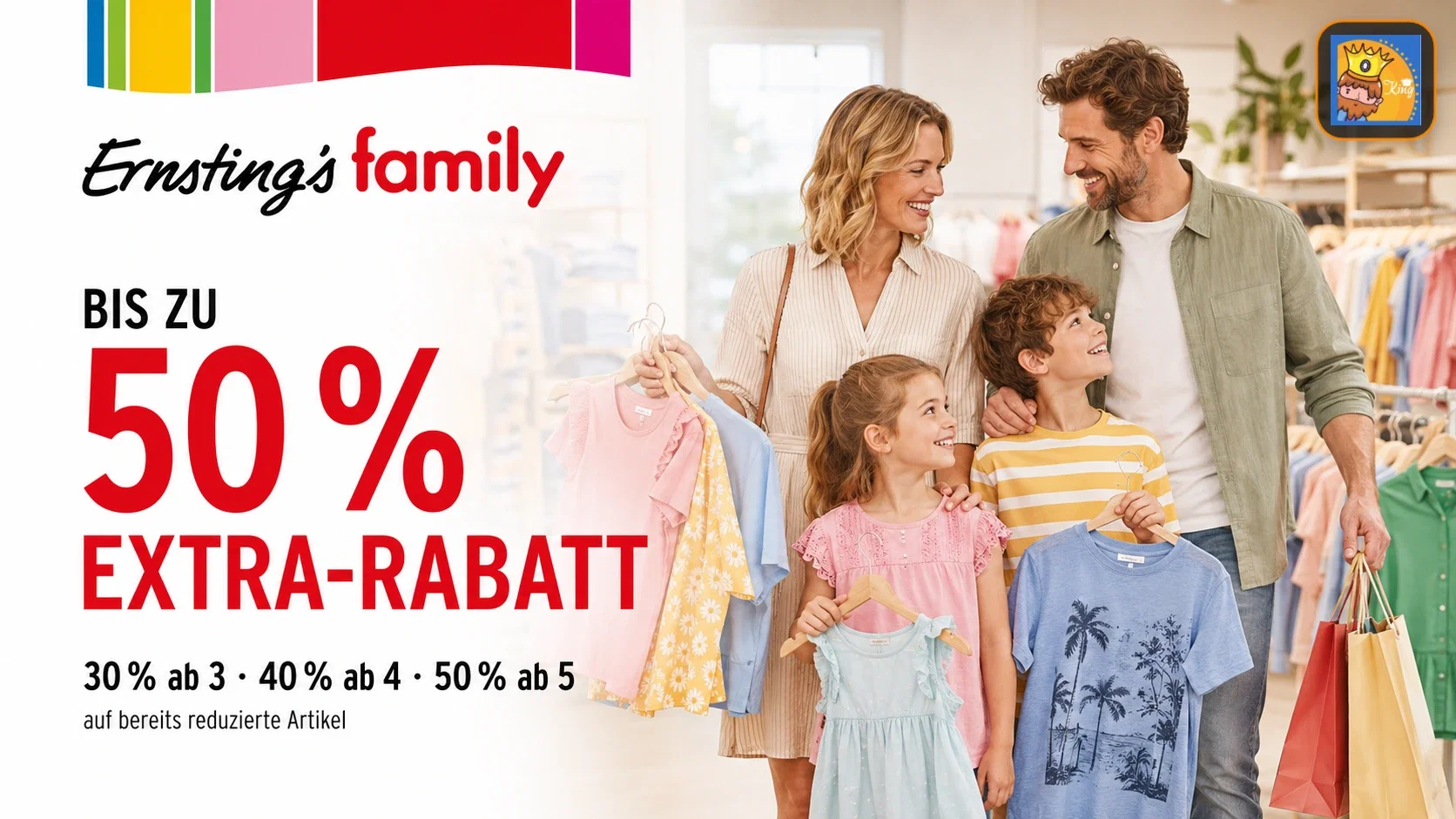 Ernsting’s Family: Bis zu 50 % Extra-Rabatt auf reduzierte Artikel