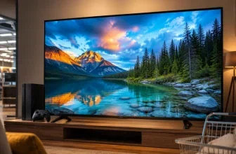 Hisense 50Q7S QLED TV im Wohnzimmer mit Landschaftsbild und Gamepad auf dem TV-Schrank