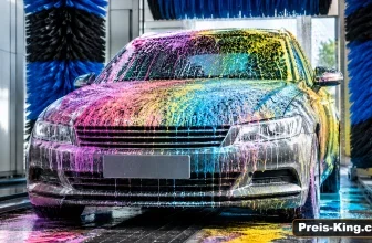 Auto mit farbigem Reinigungsschaum bei einer kostenlosen Triple Foam Wäsche