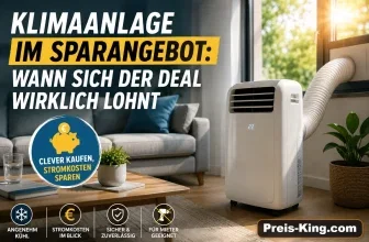 Mobile Klimaanlage im Wohnzimmer bei großer Sommerhitze – Ratgeber zu Sparangeboten, Stromkosten und Kühlleistung
