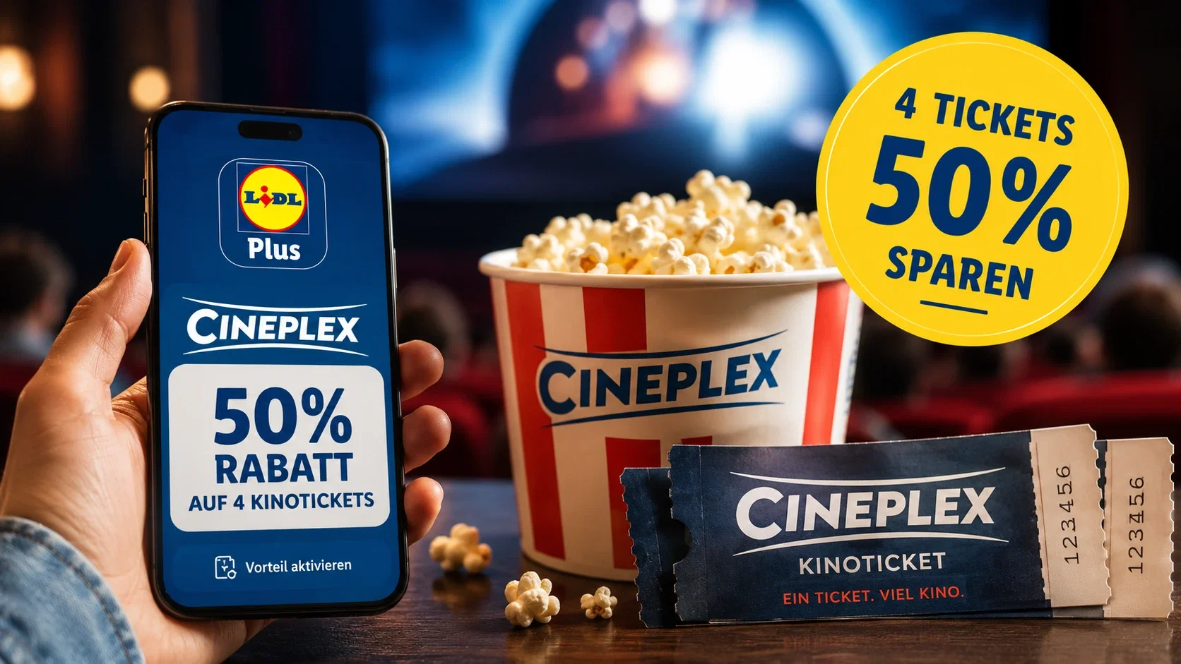 Lidl Plus bietet 50 Prozent Rabatt auf vier Cineplex-Kinotickets