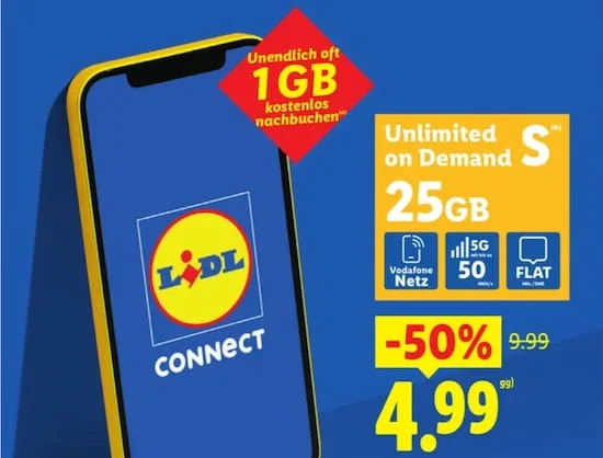 Lidl Connect halbiert den Preis: 25 GB und Unlimited für 4,99 Euro