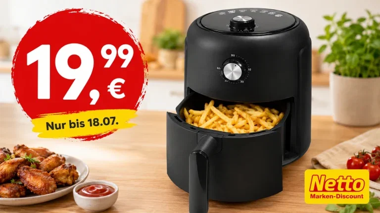 Schwarze Star Heißluftfritteuse bei Netto für 19,99 Euro im Angebot