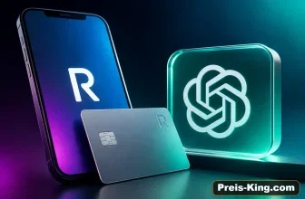 Revolut-Smartphone und Symbol für ChatGPT Go auf blau-violettem Hintergrund