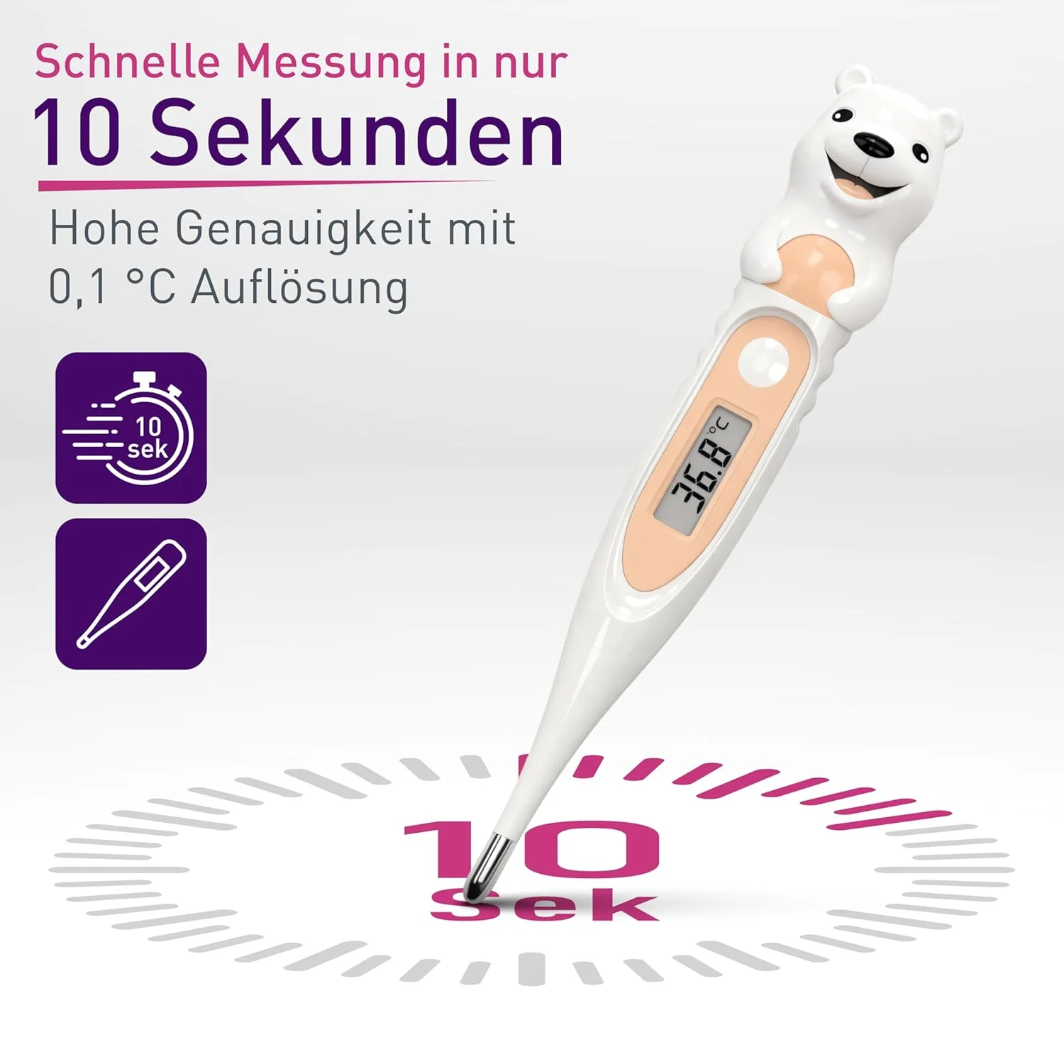 scala SC 44 flex digitales Fieberthermometer mit Eisbär-Motiv für Babys und Kinder