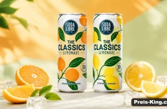 Zwei gekühlte Limonadendosen mit Zitronen, Orangen und Eiswürfeln