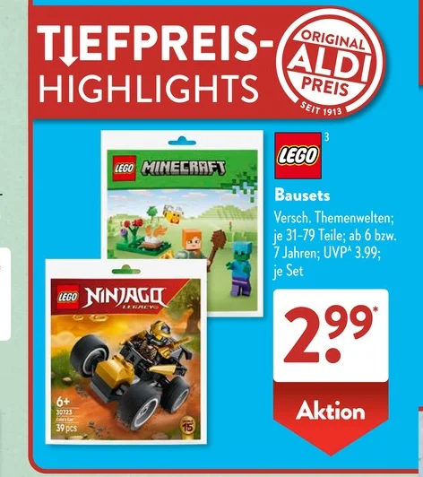 Aldi-Süd-Prospekt mit LEGO Minecraft und Ninjago Sets für 2,99 Euro