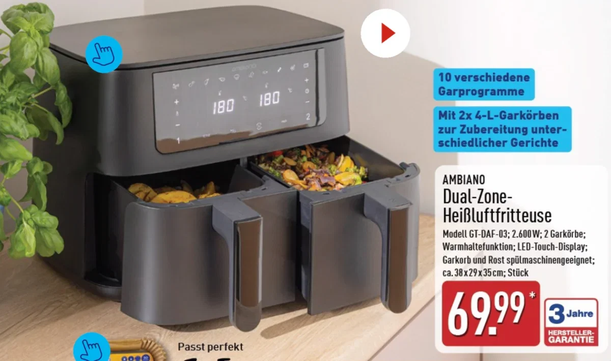 Aldi-Nord-Prospekt mit Ambiano Dual-Zone-Heißluftfritteuse für 69,99 Euro