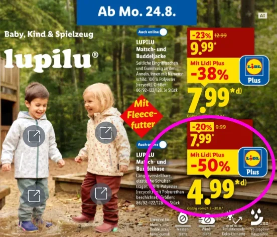 Lidl Prospekt mit Lupilu Matsch- und Buddelhose für 4,99 Euro mit Lidl Plus ab 24. August 2026