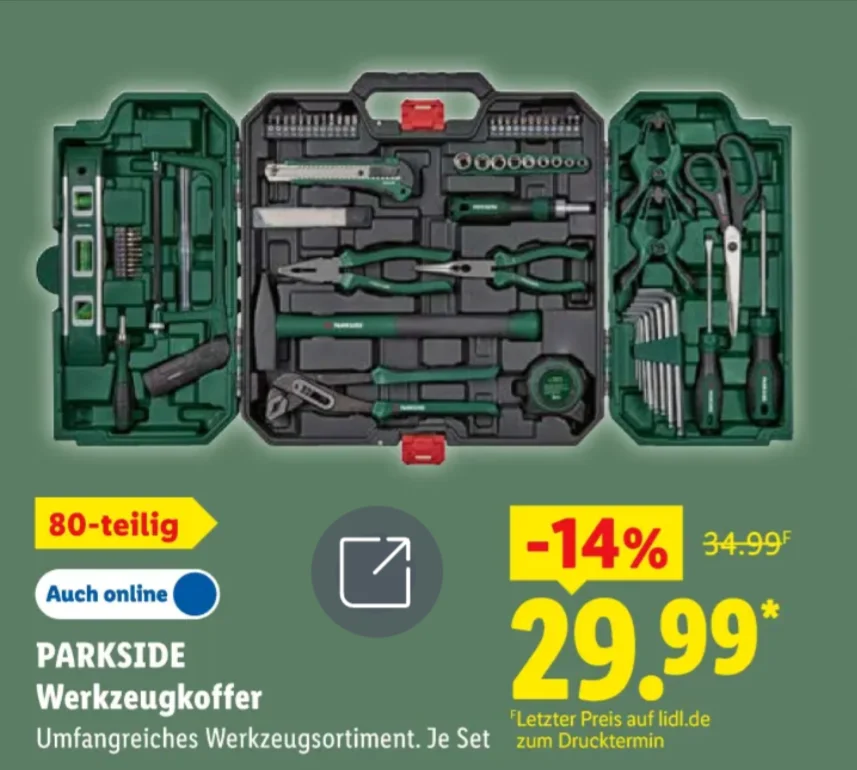 Lidl-Prospekt mit Parkside Werkzeugkoffer für 29,99 Euro ab 31. August 2026