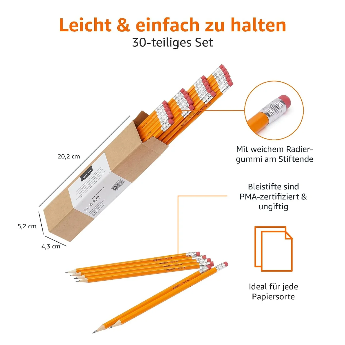 Amazon Basics Graphit-HB-2-Bleistifte mit Holzschaft (30er-Pack)