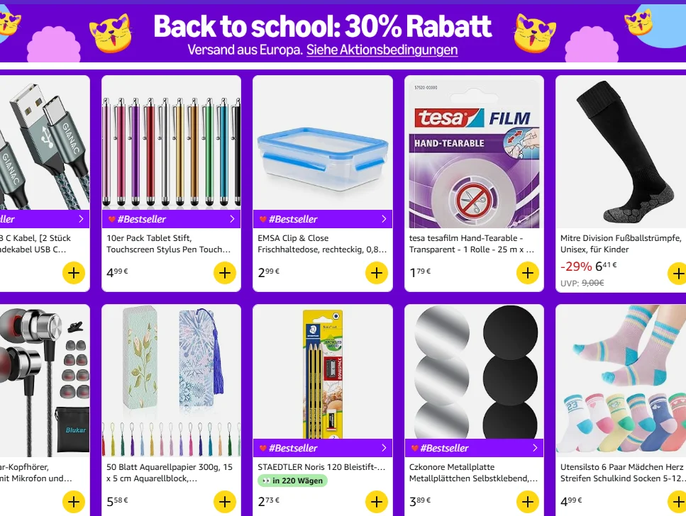 Amazon Haul Back to School: 30 % Rabatt plus bis zu 10 % Extra-Rabatt