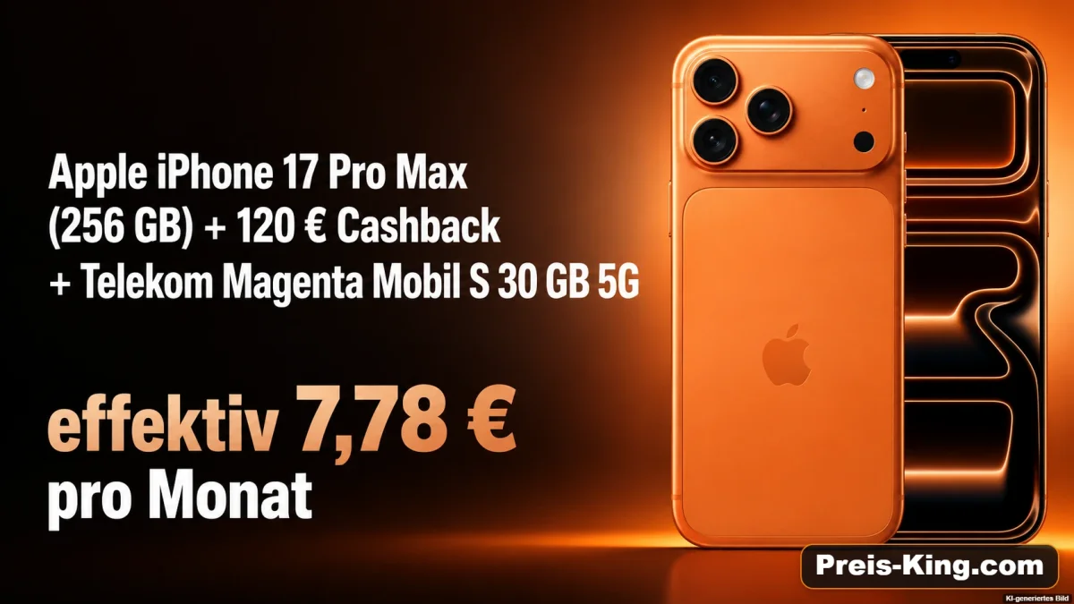 starmobile: Apple iPhone 17 Pro Max (256 GB) + 120 € Cashback + Telekom Magenta Mobil S 30 GB 5G für 39,95 € / Monat + 614,85 € einmalig