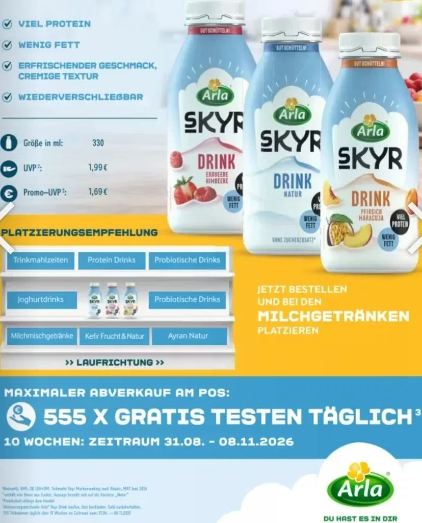 Arla Skyr Drink gratis testen – ab 31. August startet die Cashback Aktion