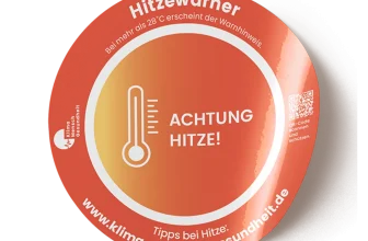 Runder Hitzewarn-Aufkleber mit sichtbarem Hinweis Achtung Hitze bei hoher Raumtemperatur